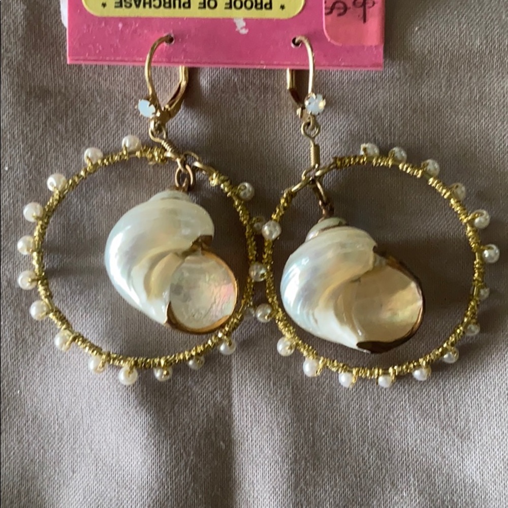 Betsey Johnson Pearl Shell Earrings
